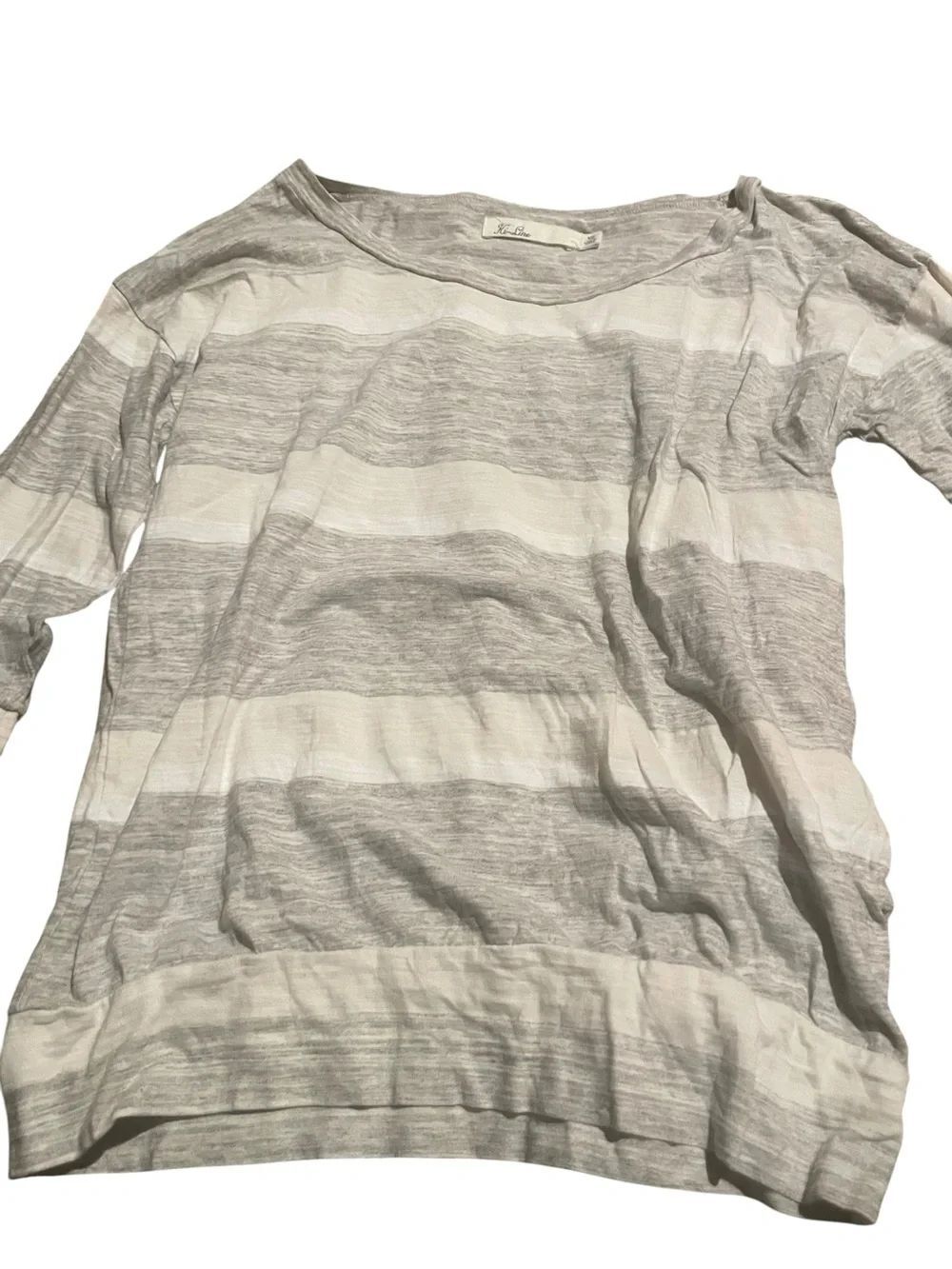 Hi-Line size XS Striped Lightweight Sweater Top - Gray & White